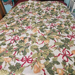 festive tablecloth with a holiday theme pears leaves red ribbons charter club